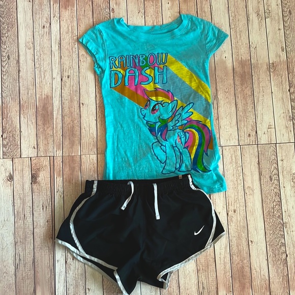 My little pony Rainbow Dash youth XS t-shirt & XS Black Nike Dri-fit Shorts XS - Picture 1 of 6